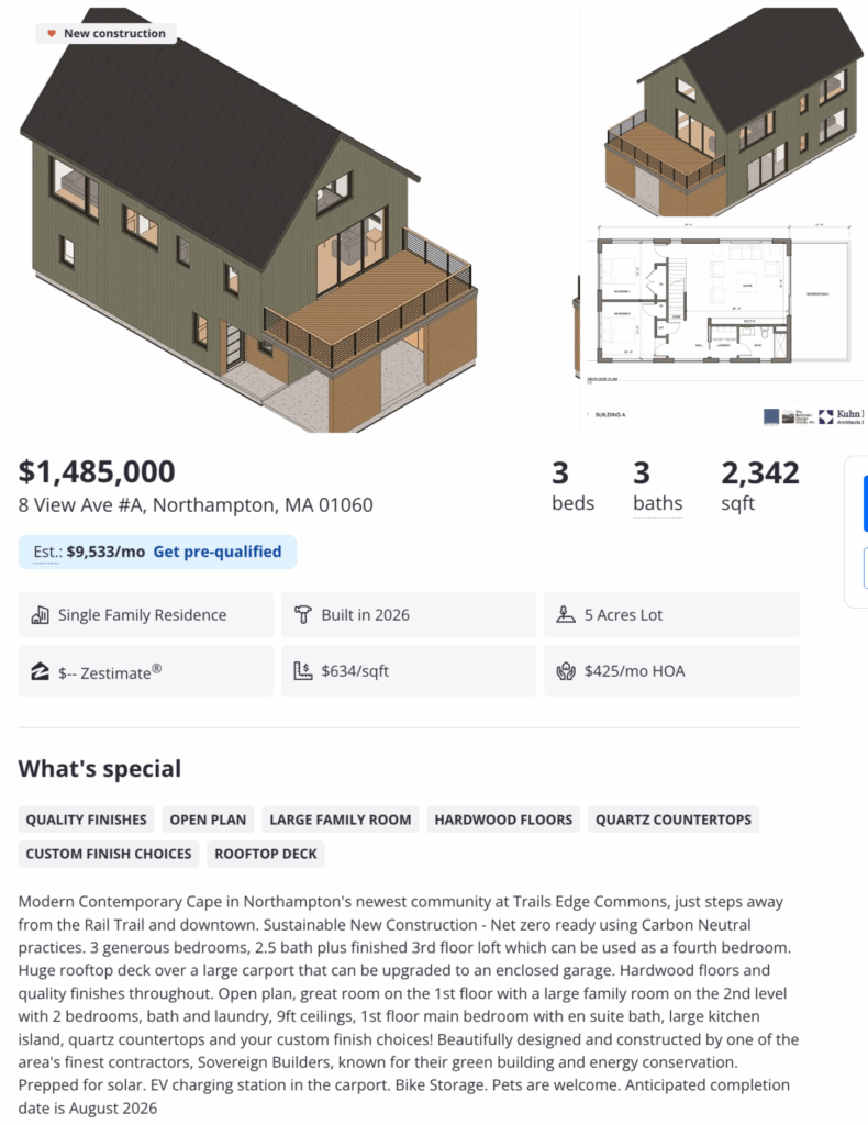 Zillow listing for 8 View Avenue #A in Northampton, MA