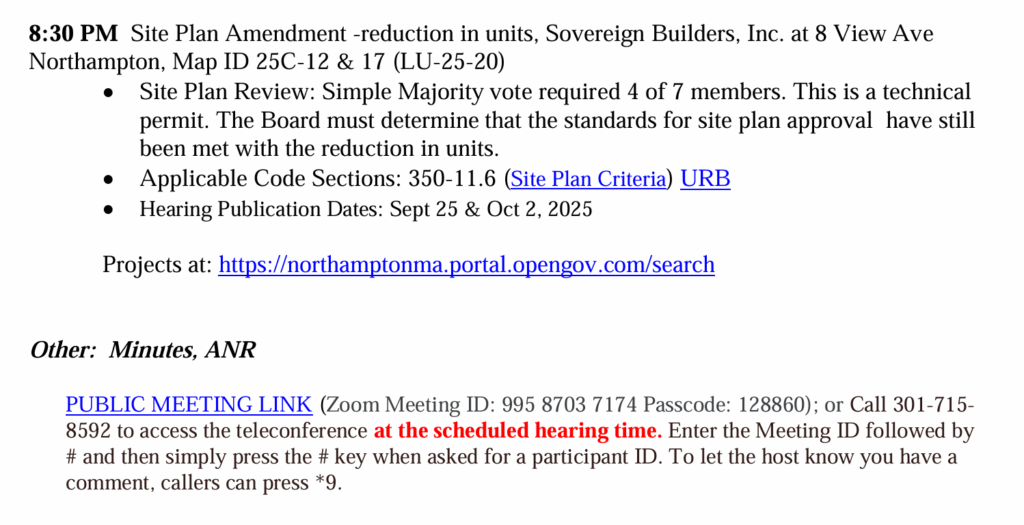 October 9, 2025 Hearing for Sovereign Builders about 8 View Avenue Proposal